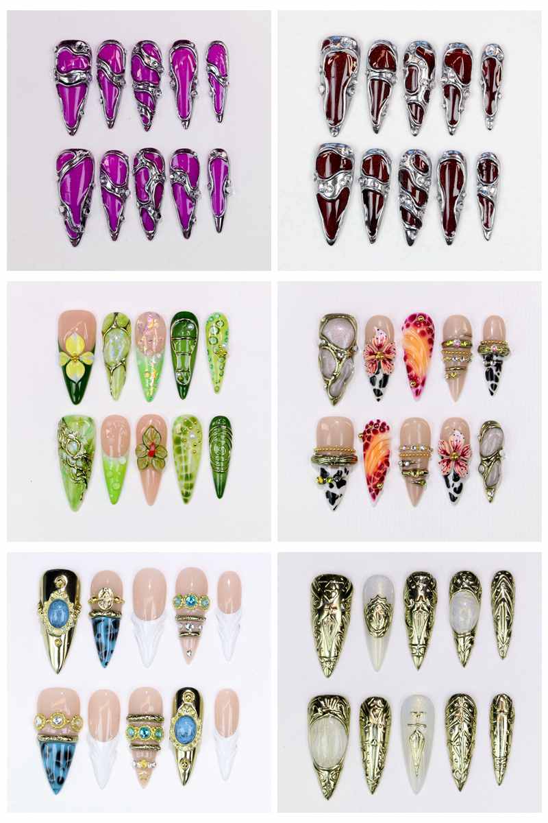 Resin Art With Flowers - 10 шт. длинных накладных ногтей-стилетов с